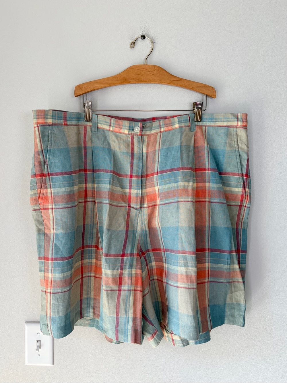Lauren Ralph Lauren Vintage Plaid Linen Pleated Shorts Size 22W Classic Prep
